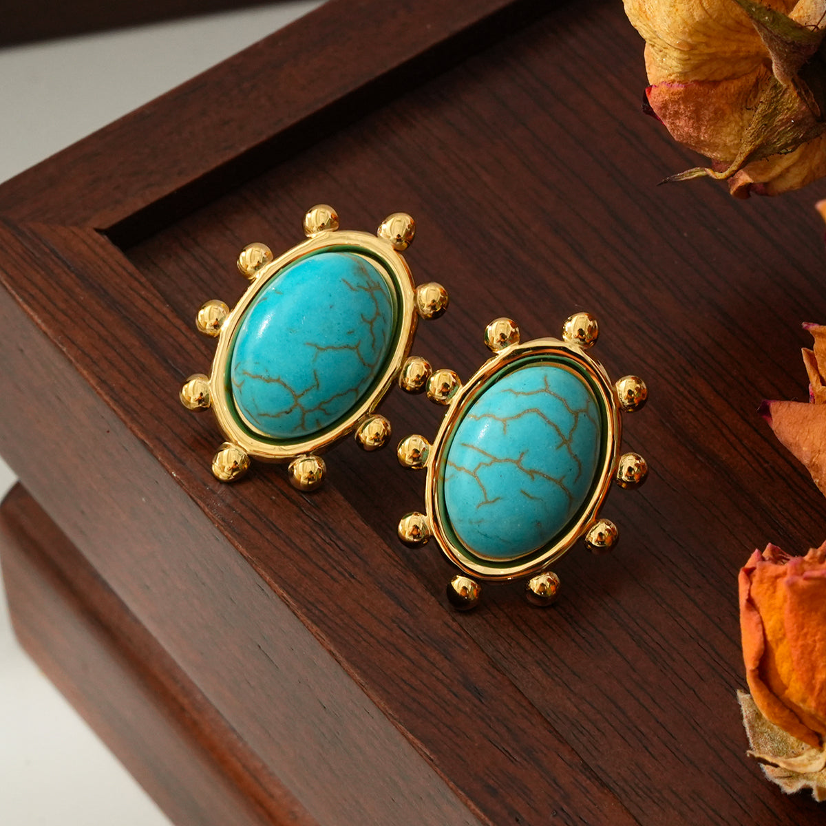 Oval blue turquoise earrings TrendyRush