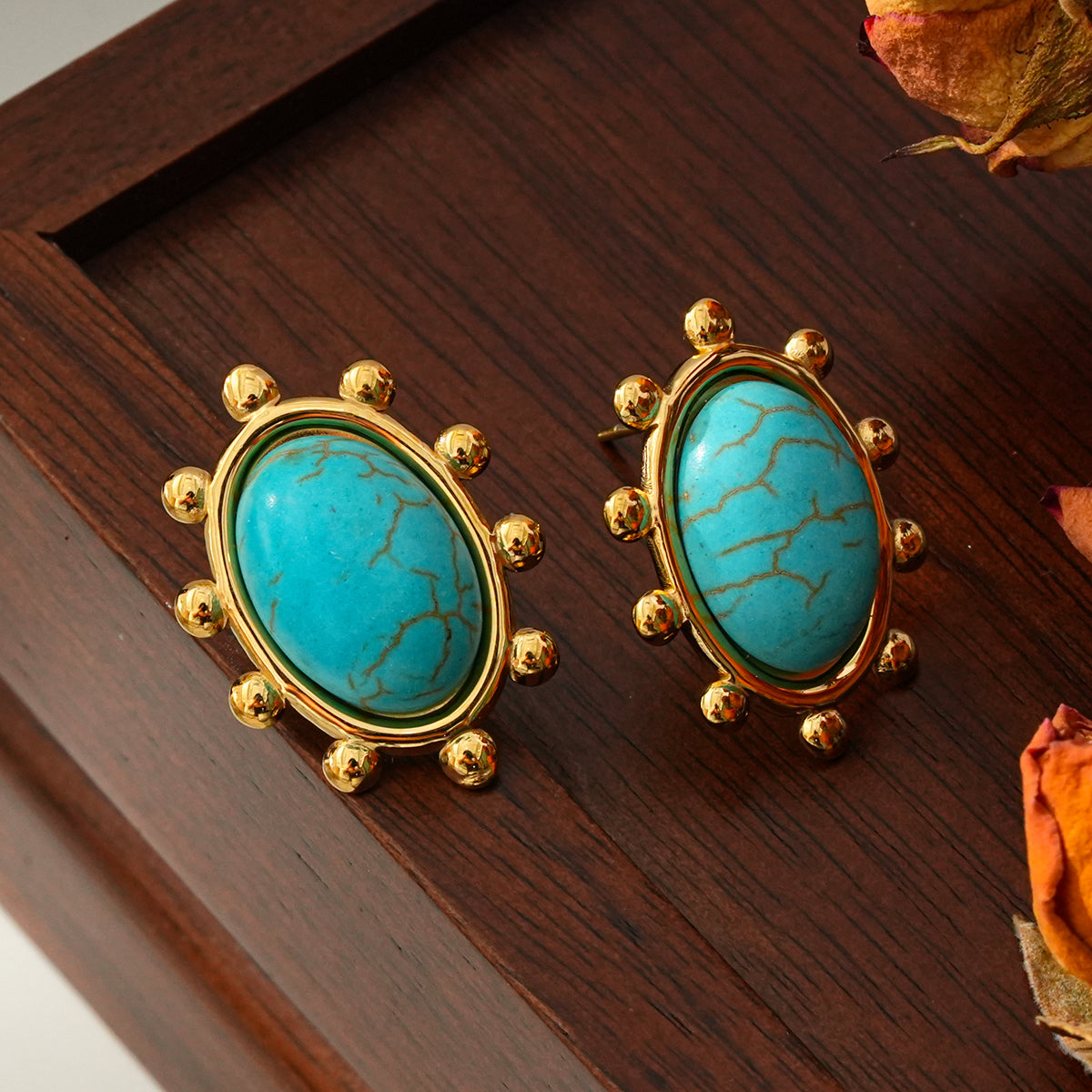 Oval blue turquoise earrings TrendyRush