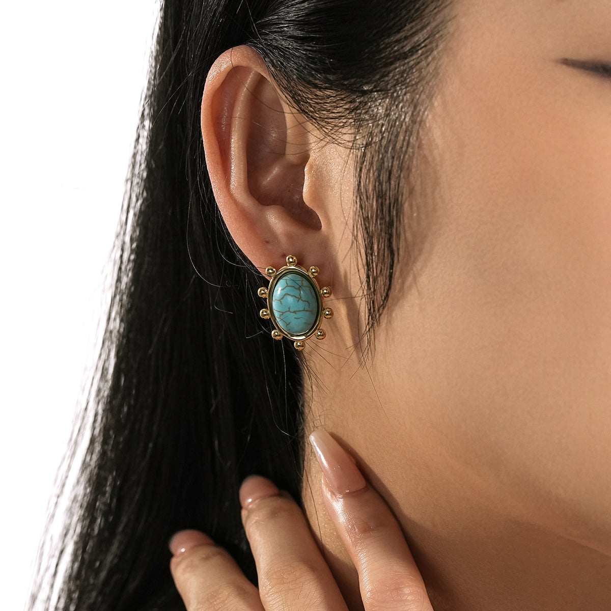 Oval blue turquoise earrings TrendyRush