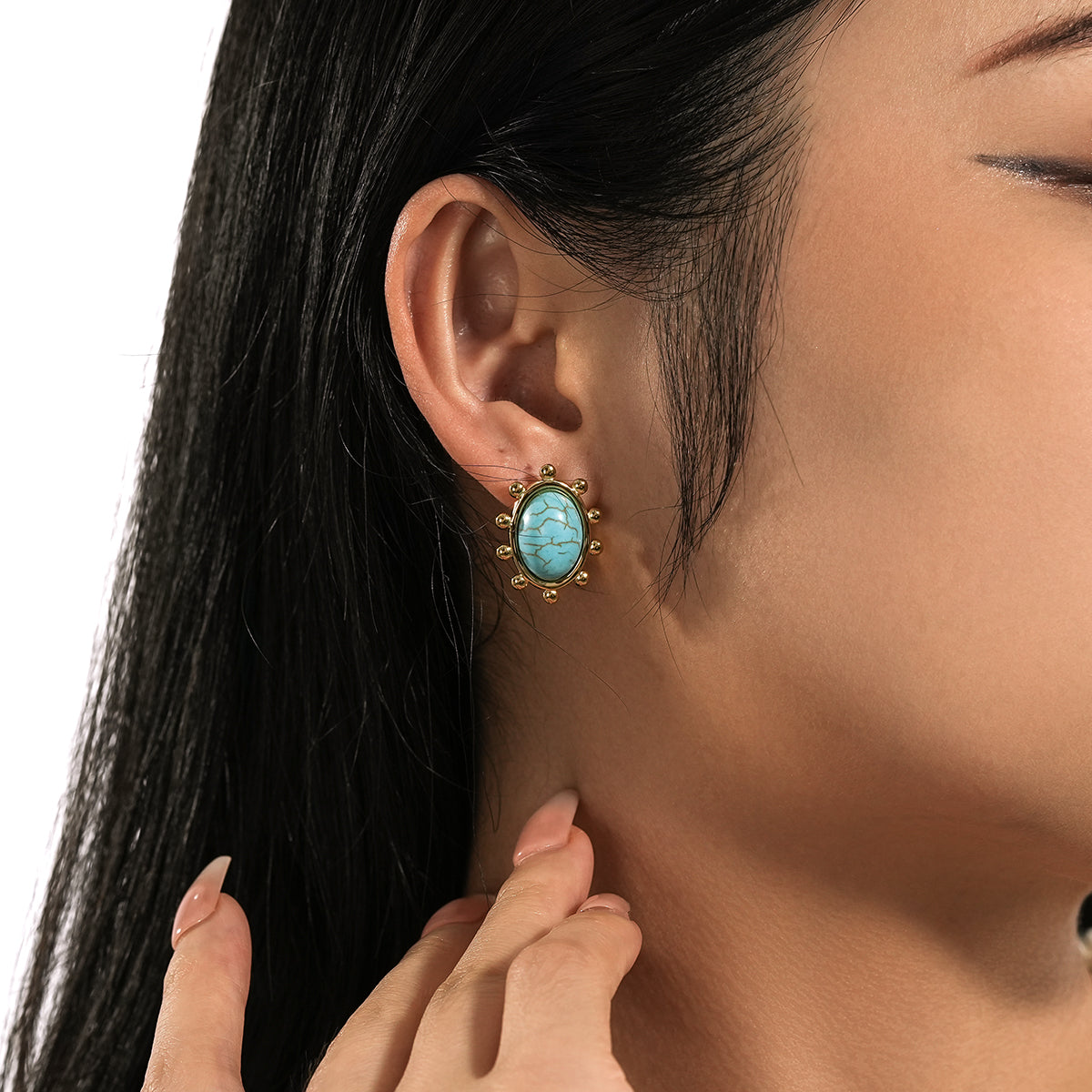 Oval blue turquoise earrings TrendyRush