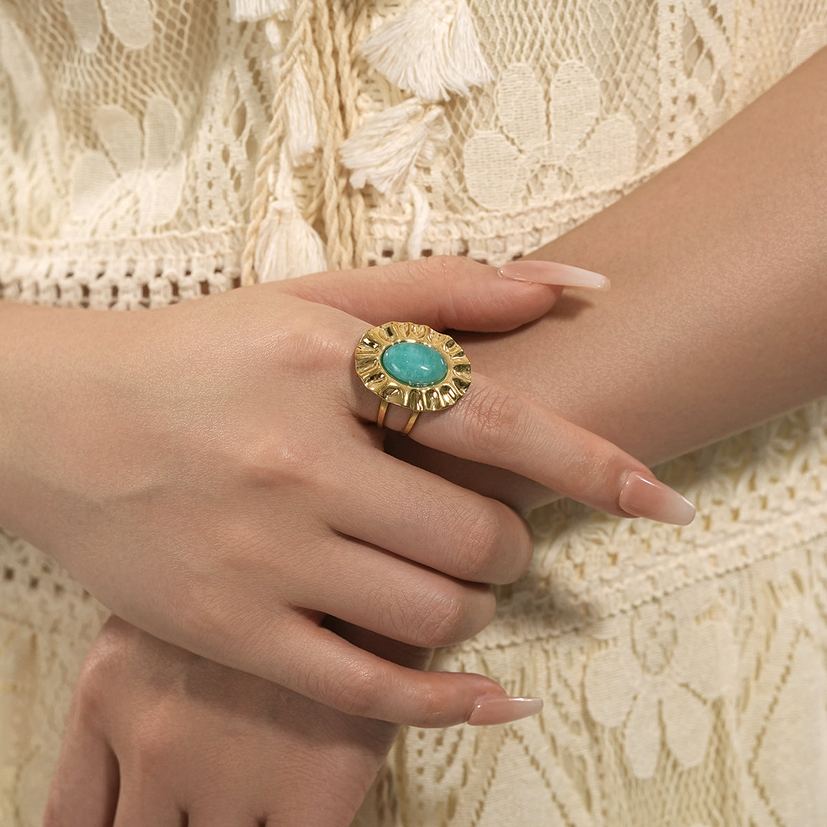 turquoise center flower ring TrendyRush