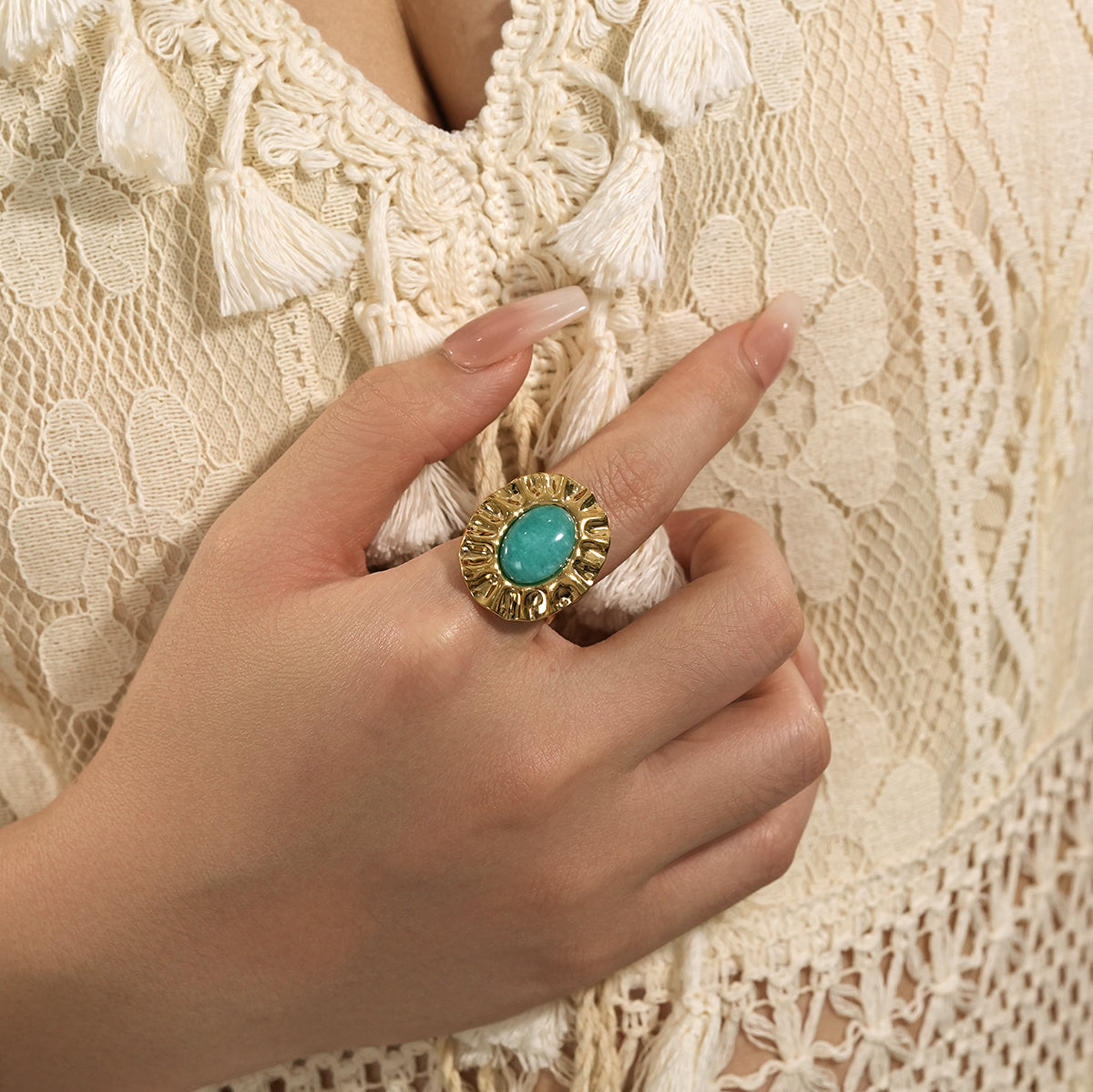 turquoise center flower ring TrendyRush