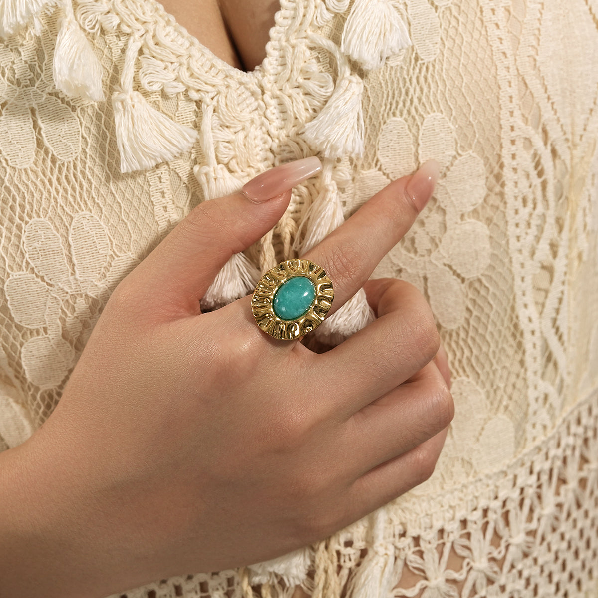 turquoise center flower ring TrendyRush