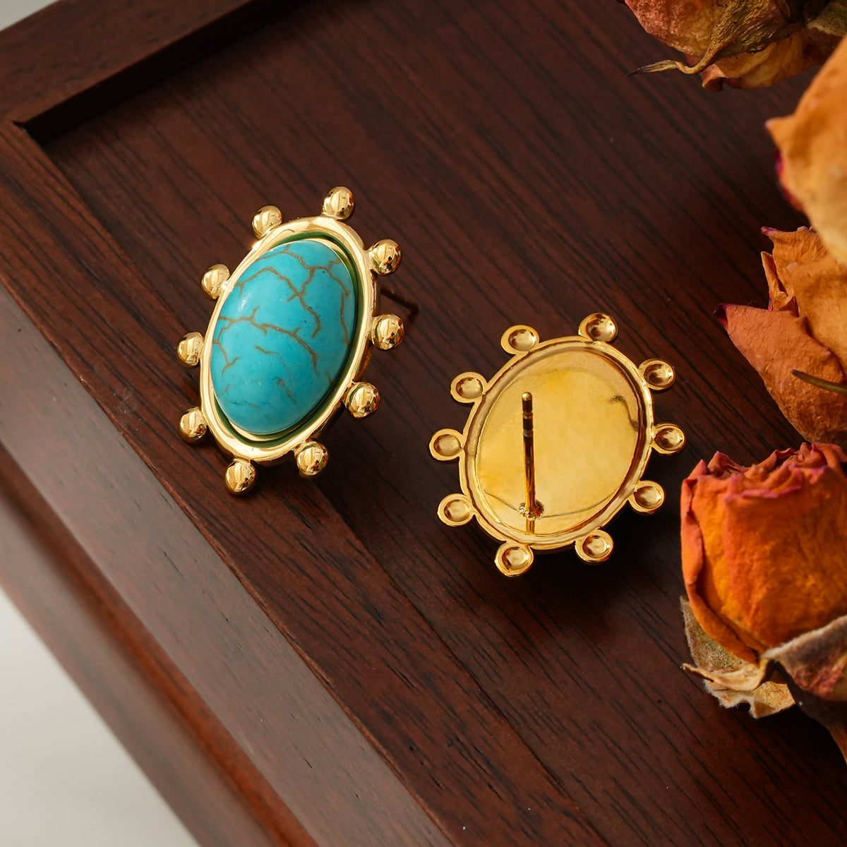 Oval blue turquoise earrings TrendyRush
